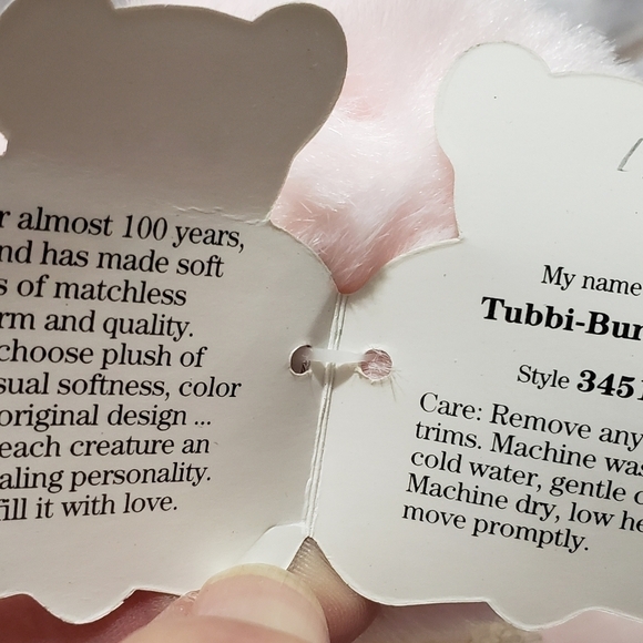 Gund Pink Bunny Rabbit Plush Tubbi Bunn 7" Year 1990 Lace Collar Blue Eyes Vtg - Picture 7 of 10